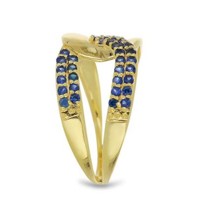 BUY 925 STERLING SILVER BLUE SAPPHIRE GEMSTONE RING – GOLD PLATED CROSSOVER DESIGN | JEWELPIN